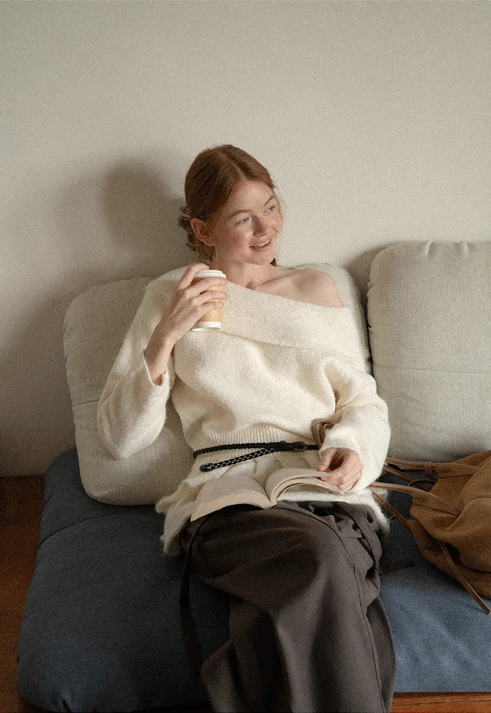 Off Shoulder Asymmetrical Layered Knit Sweater