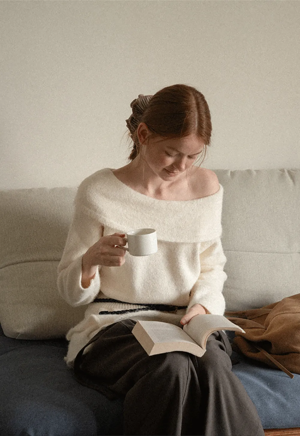 Off Shoulder Asymmetrical Layered Knit Sweater