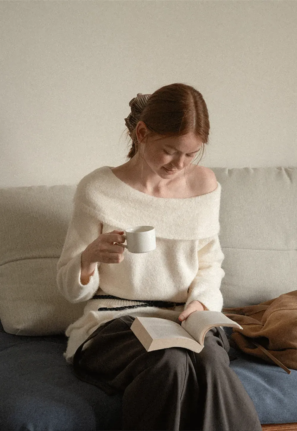 Off Shoulder Asymmetrical Layered Knit Sweater