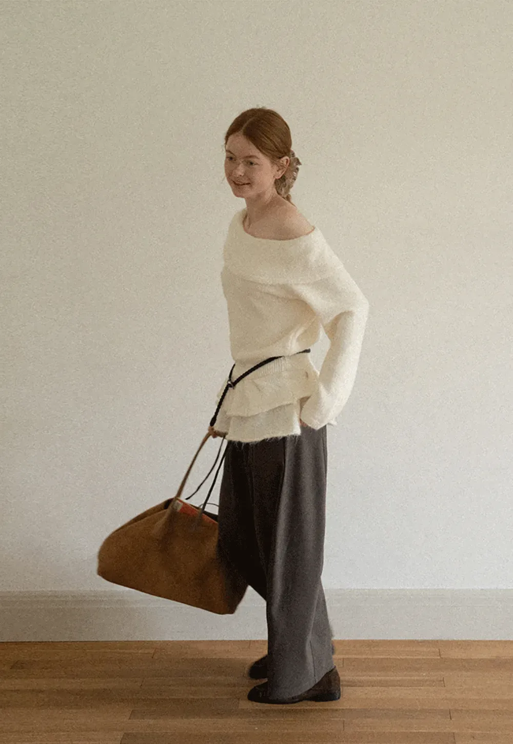 Off Shoulder Asymmetrical Layered Knit Sweater