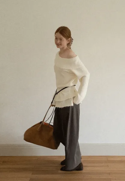 Off Shoulder Asymmetrical Layered Knit Sweater