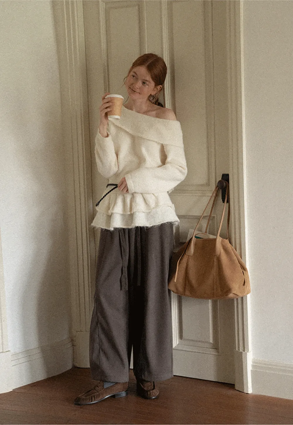 Off Shoulder Asymmetrical Layered Knit Sweater