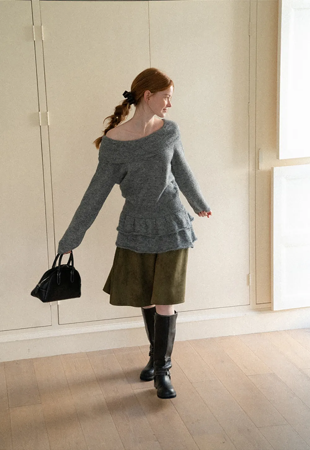 Off Shoulder Asymmetrical Layered Knit Sweater