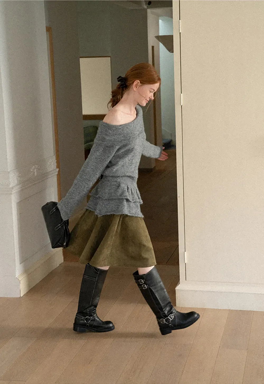 Off Shoulder Asymmetrical Layered Knit Sweater