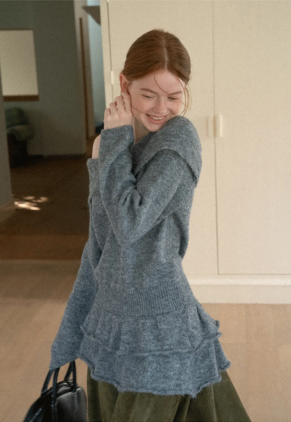 Off Shoulder Asymmetrical Layered Knit Sweater