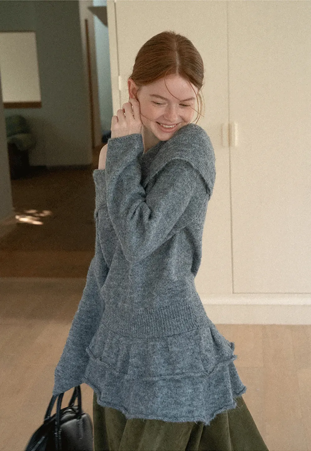 Off Shoulder Asymmetrical Layered Knit Sweater