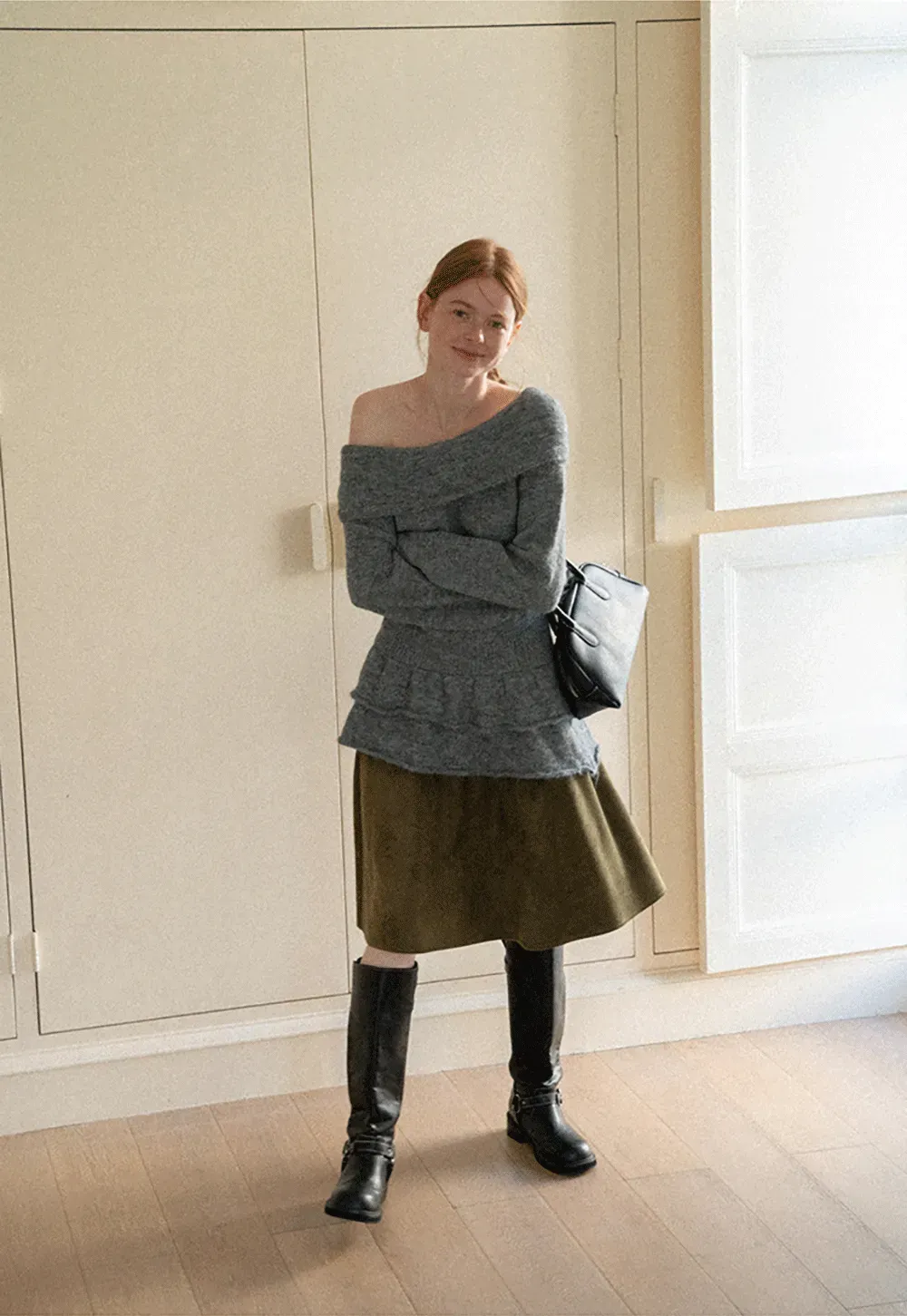 Off Shoulder Asymmetrical Layered Knit Sweater