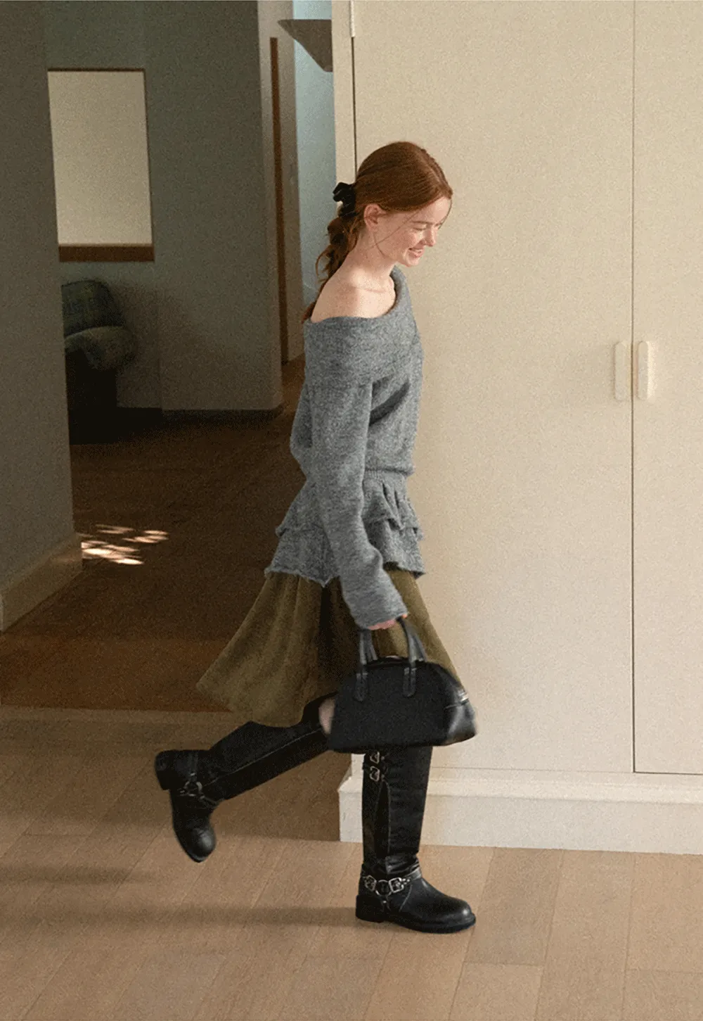 Off Shoulder Asymmetrical Layered Knit Sweater