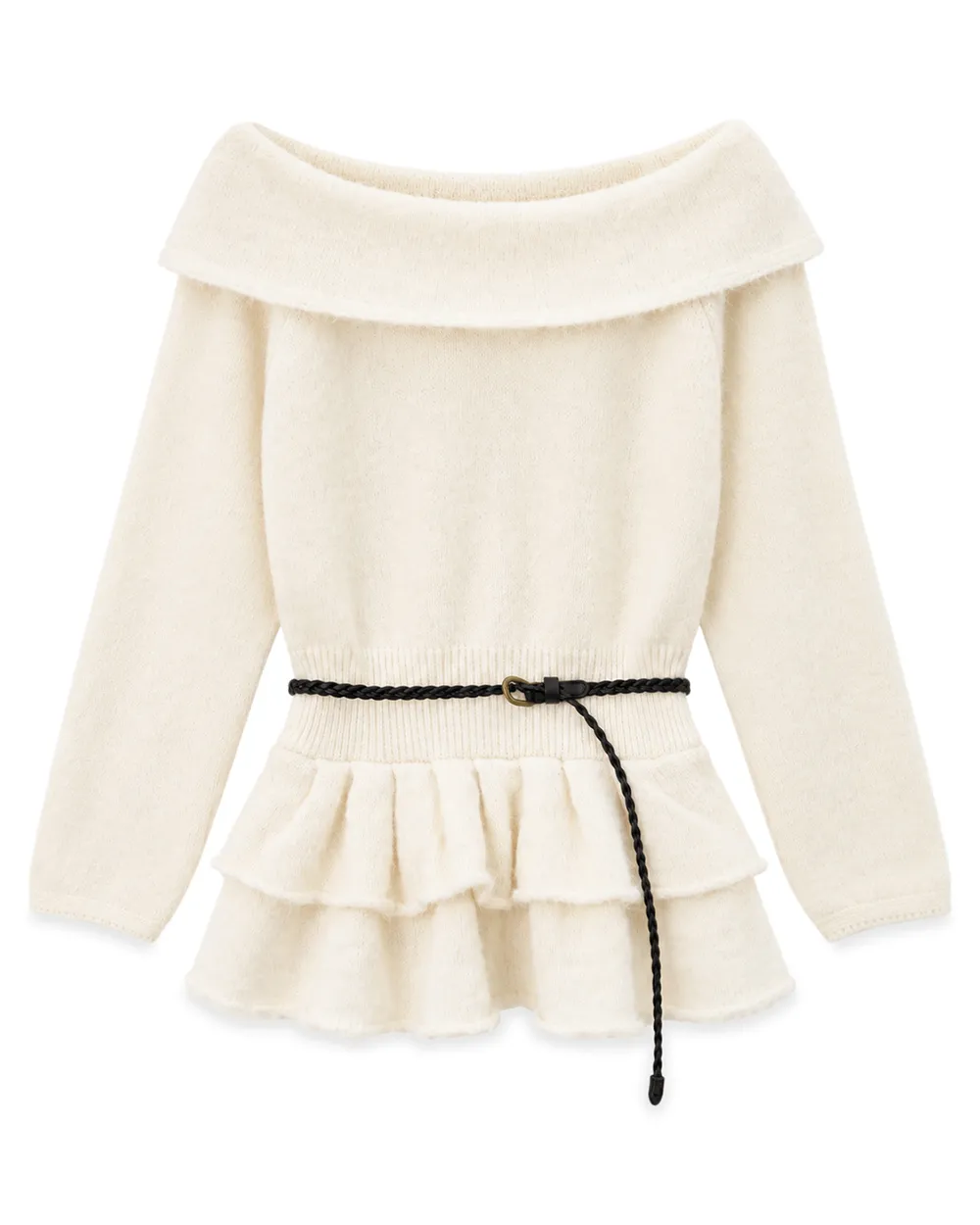 Off Shoulder Asymmetrical Layered Knit Sweater