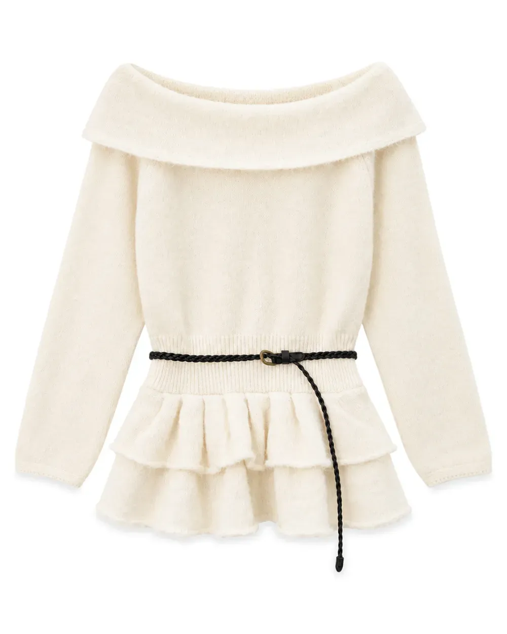Off Shoulder Asymmetrical Layered Knit Sweater