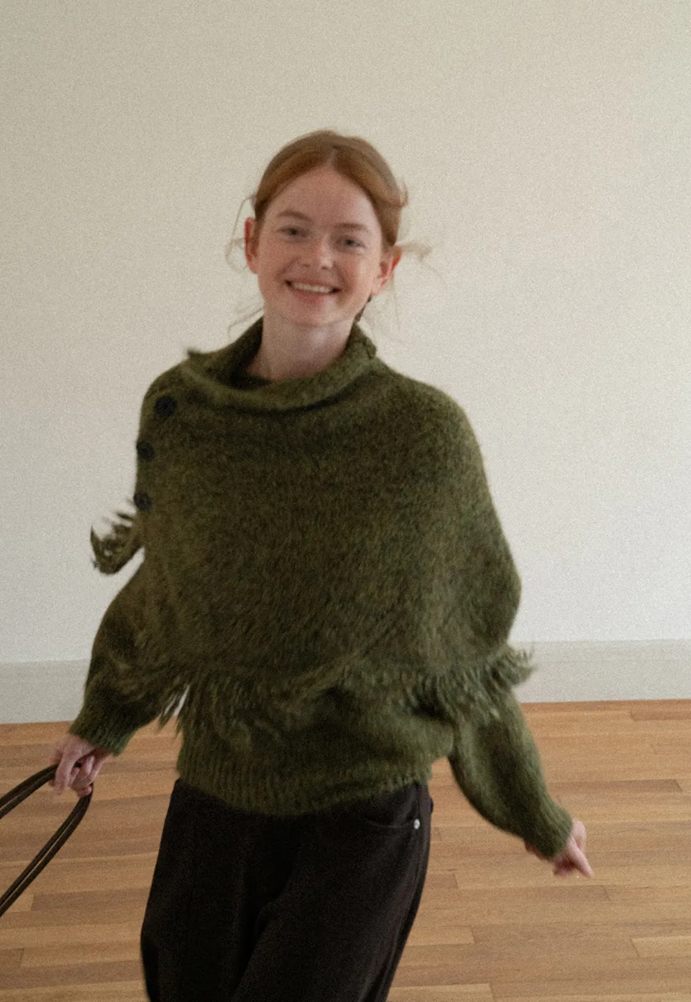 Asymmetrical Buttoned Cowl Neck Oversized Knit Sweater