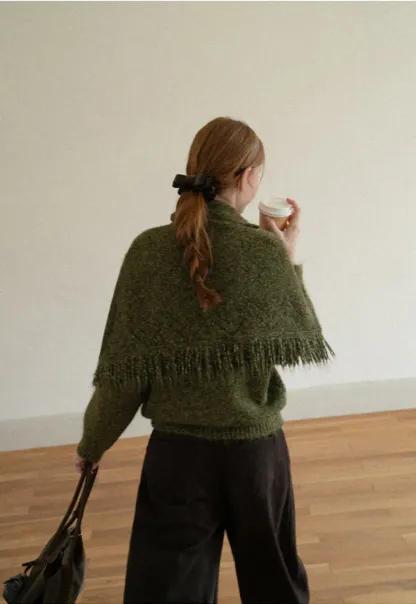 Asymmetrical Buttoned Cowl Neck Oversized Knit Sweater