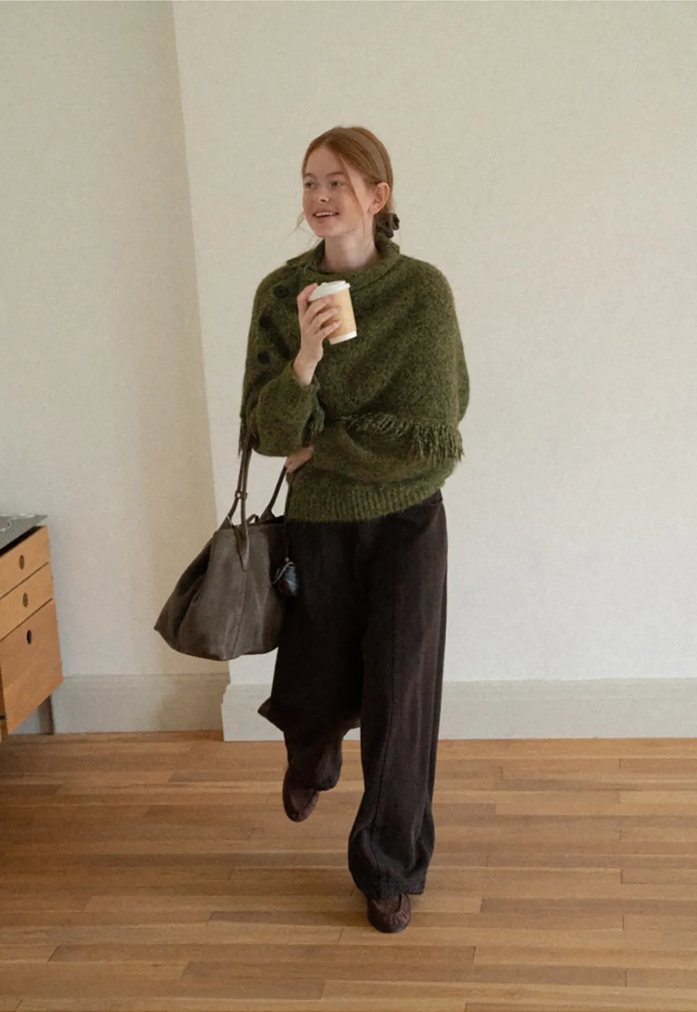 Asymmetrical Buttoned Cowl Neck Oversized Knit Sweater