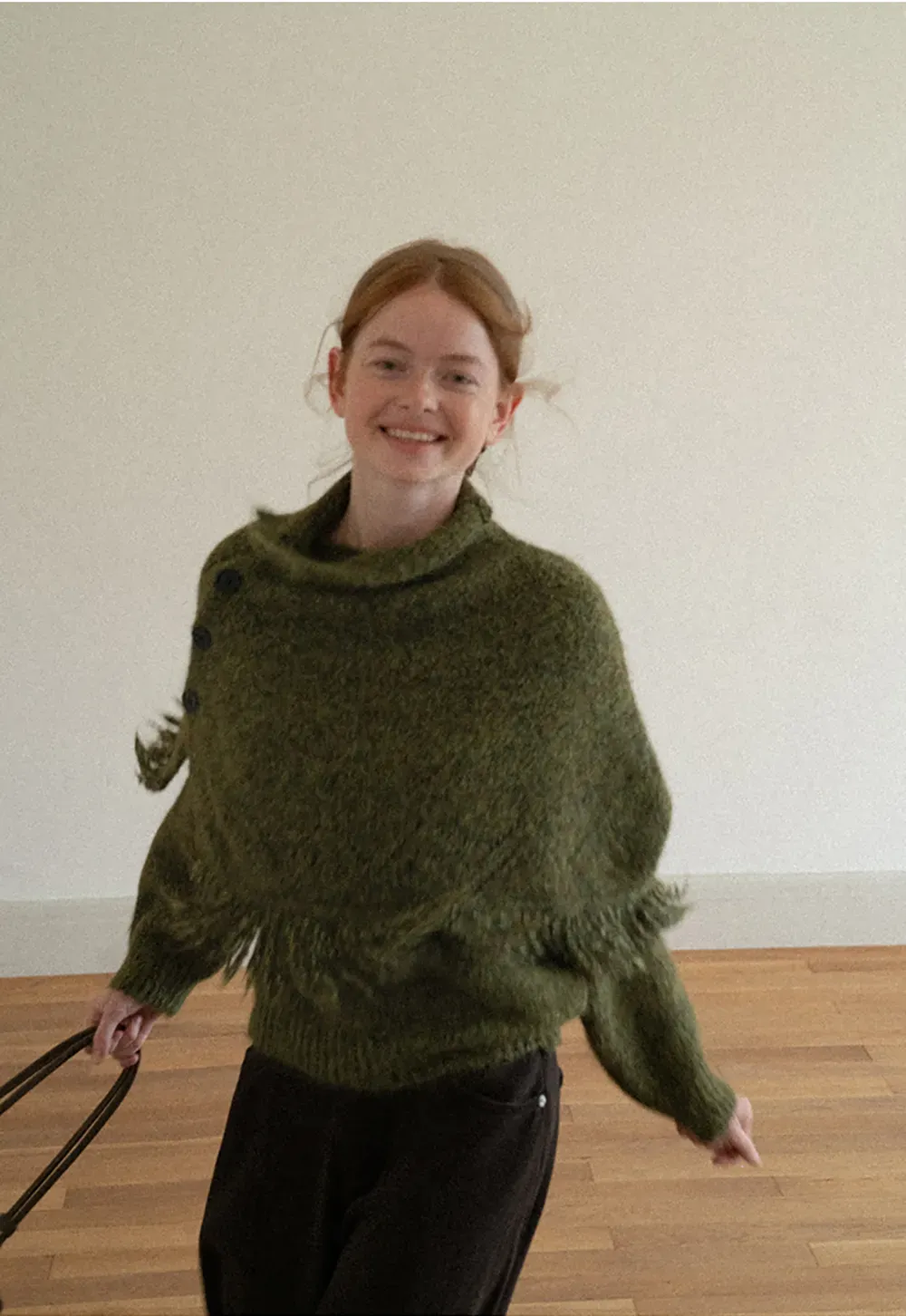 Asymmetrical Buttoned Cowl Neck Oversized Knit Sweater