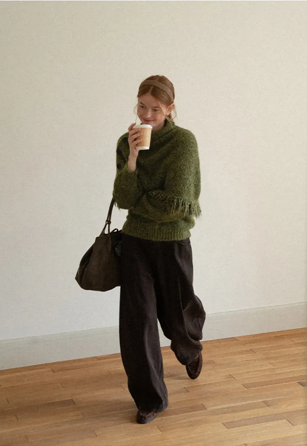 Asymmetrical Buttoned Cowl Neck Oversized Knit Sweater