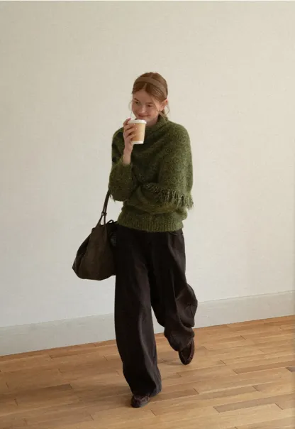 Asymmetrical Buttoned Cowl Neck Oversized Knit Sweater