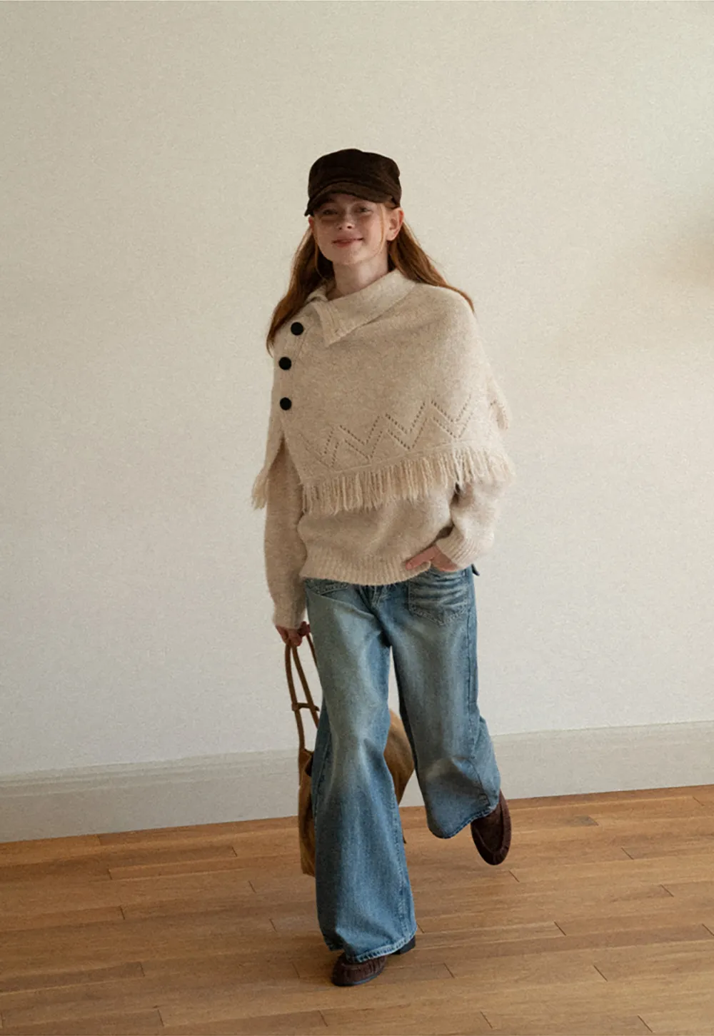 Asymmetrical Buttoned Cowl Neck Oversized Knit Sweater