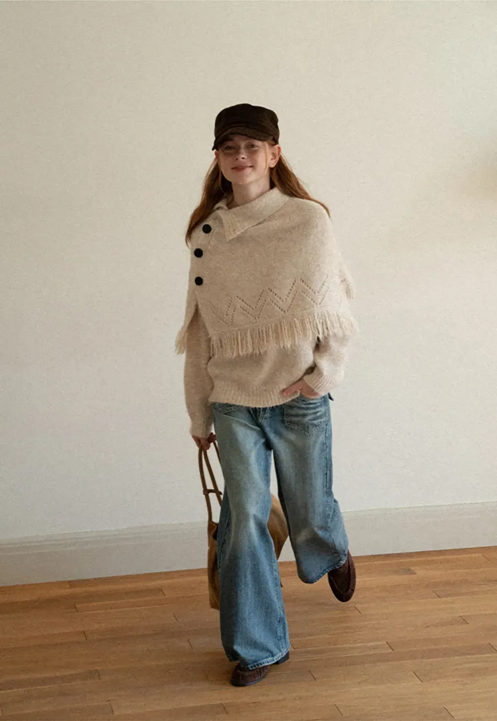 Asymmetrical Buttoned Cowl Neck Oversized Knit Sweater