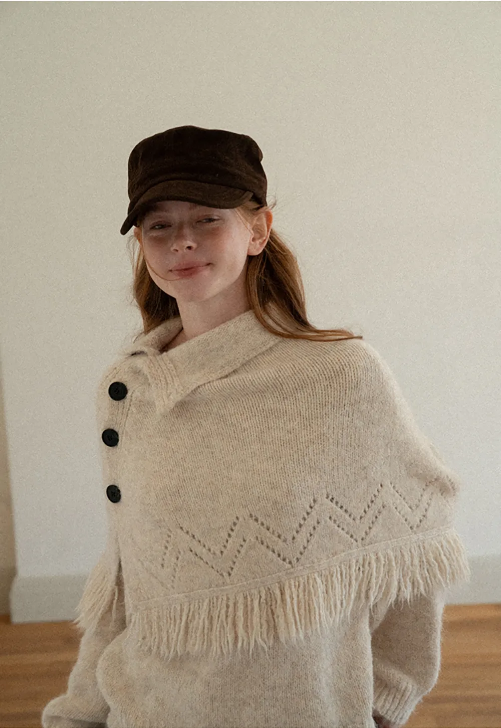 Asymmetrical Buttoned Cowl Neck Oversized Knit Sweater