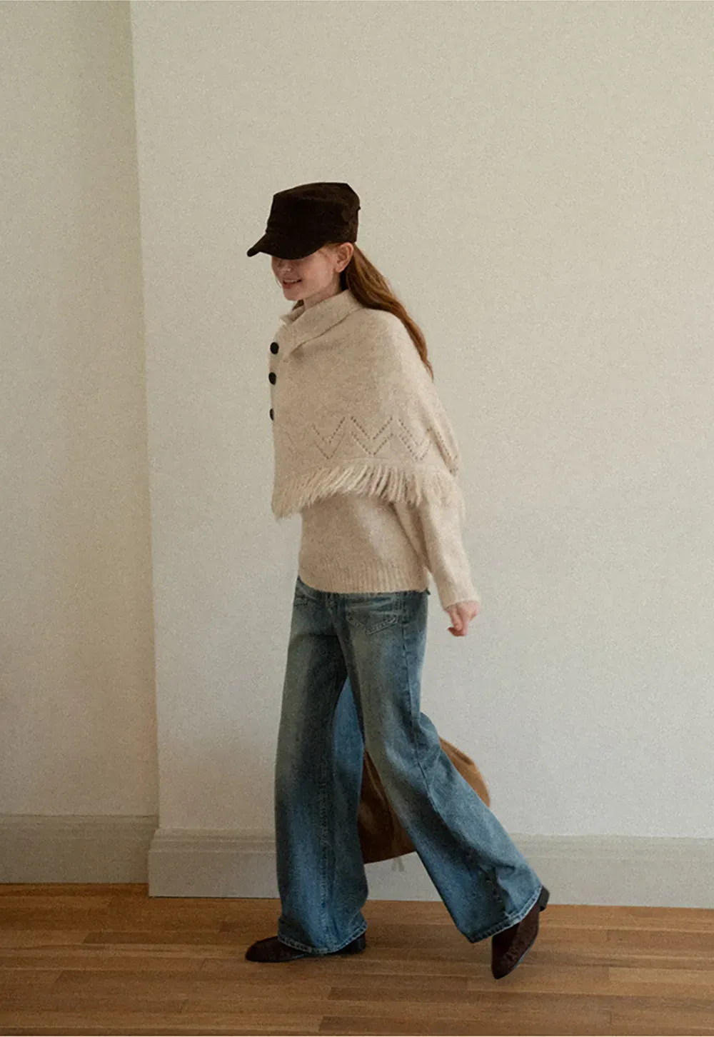 Asymmetrical Buttoned Cowl Neck Oversized Knit Sweater