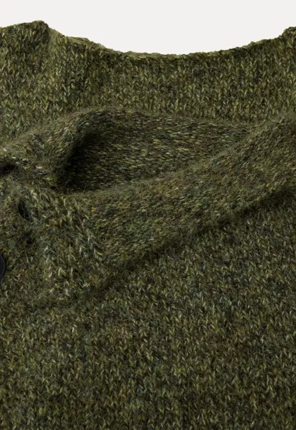 Asymmetrical Buttoned Cowl Neck Oversized Knit Sweater