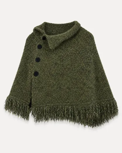 Asymmetrical Buttoned Cowl Neck Oversized Knit Sweater