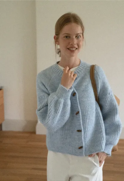 Ribbed Knit Button Front Cardigan Sweater