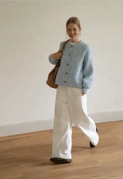 Ribbed Knit Button Front Cardigan Sweater