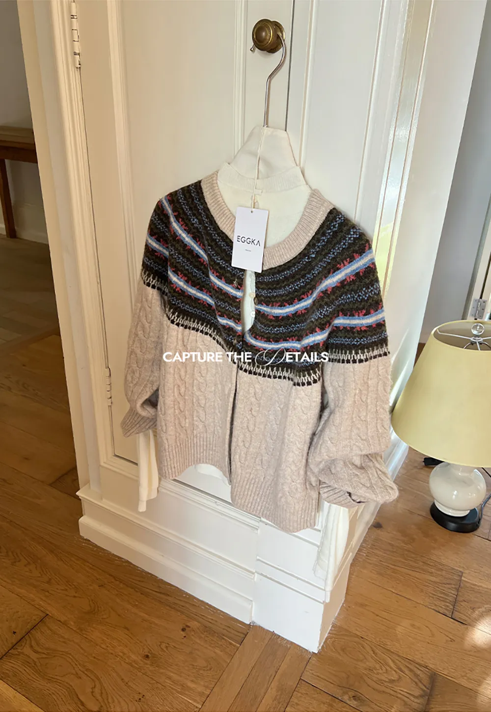 Cable Knit Cardigan with Fair Isle Yoke Pattern