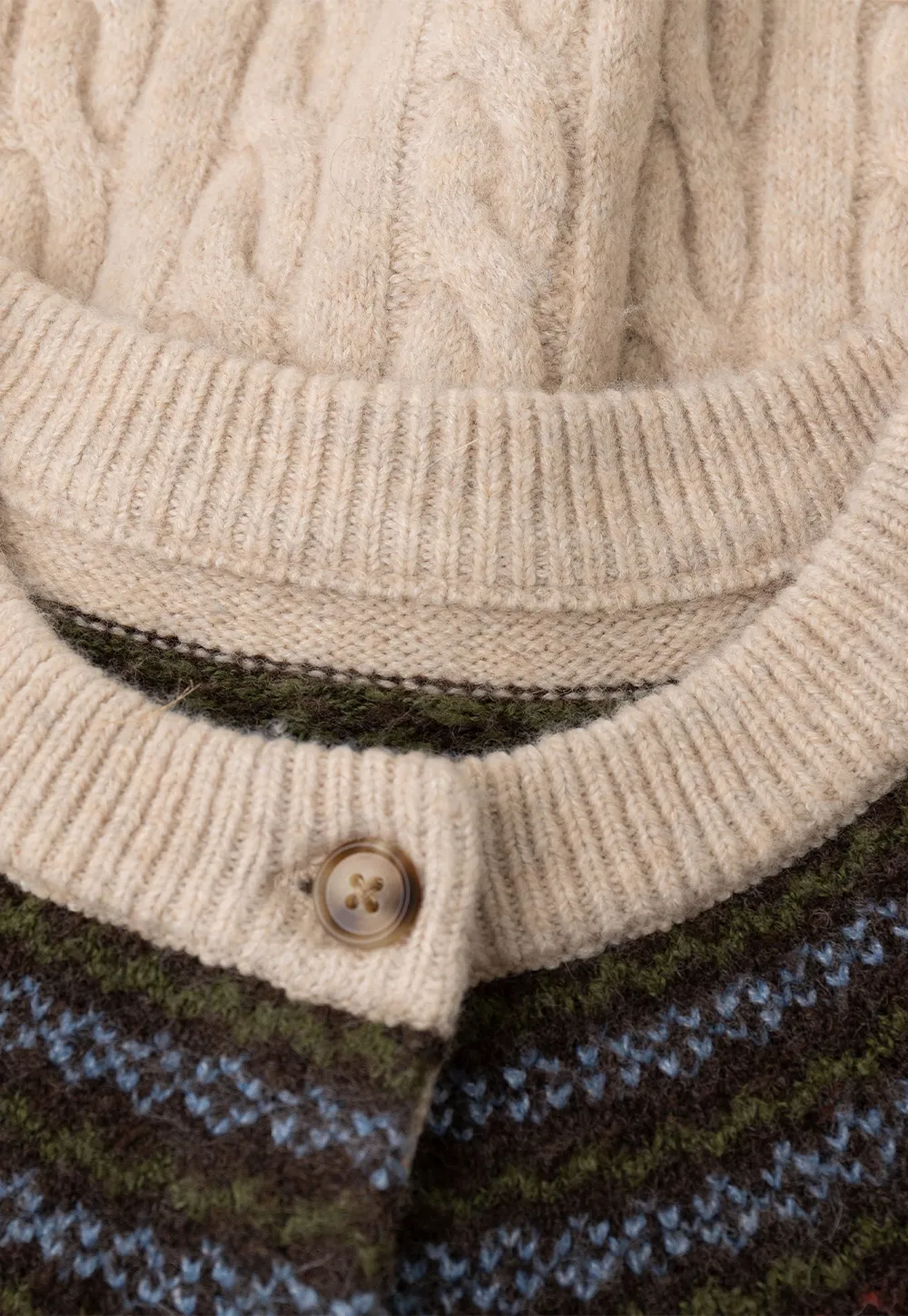 Cable Knit Cardigan with Fair Isle Yoke Pattern