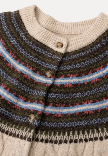 Cable Knit Cardigan with Fair Isle Yoke Pattern