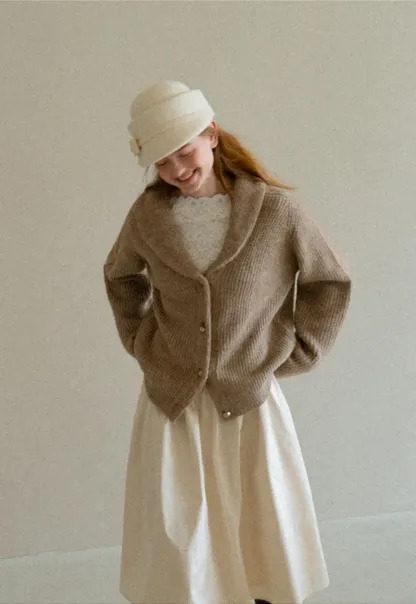 Ribbed Knit Shawl Collar Sweater