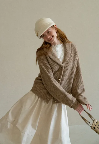Ribbed Knit Shawl Collar Sweater