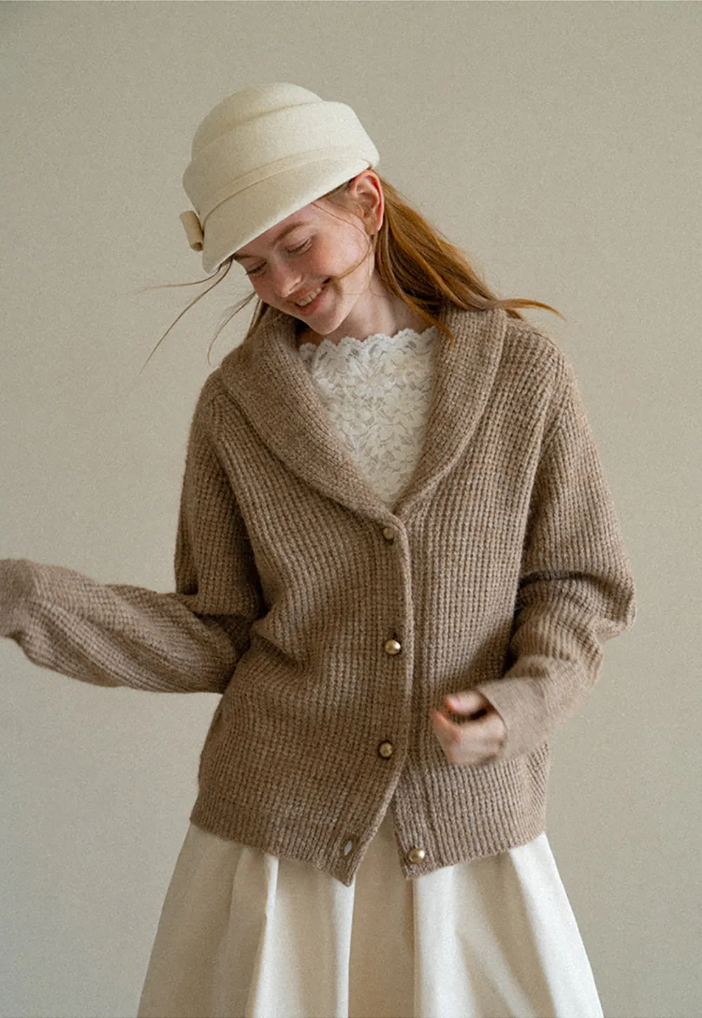 Ribbed Knit Shawl Collar Sweater