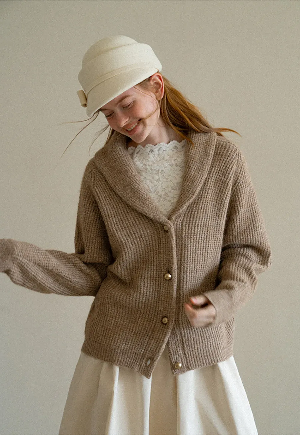 Ribbed Knit Shawl Collar Sweater