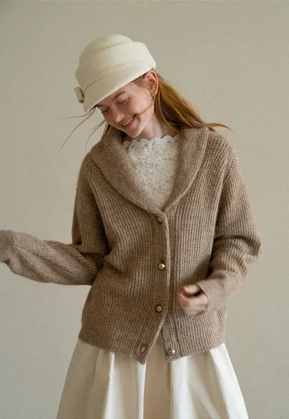 Ribbed Knit Shawl Collar Sweater