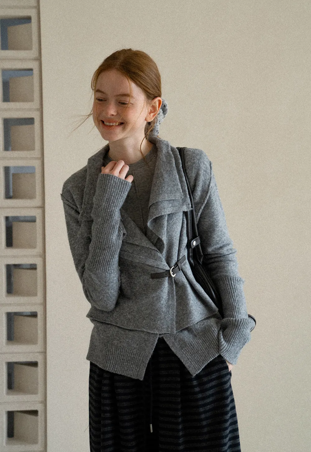 Asymmetrical Wrap Front Ribbed Knit Sweater