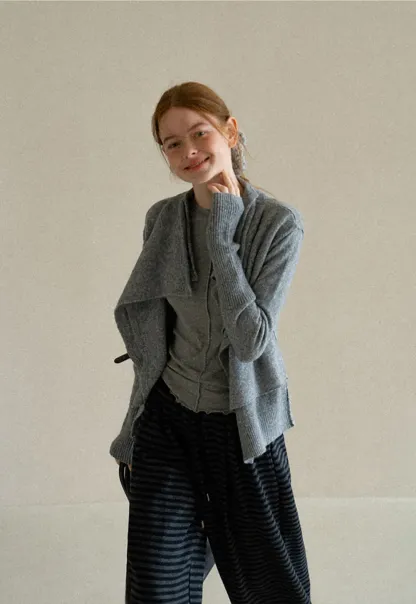 Asymmetrical Wrap Front Ribbed Knit Sweater