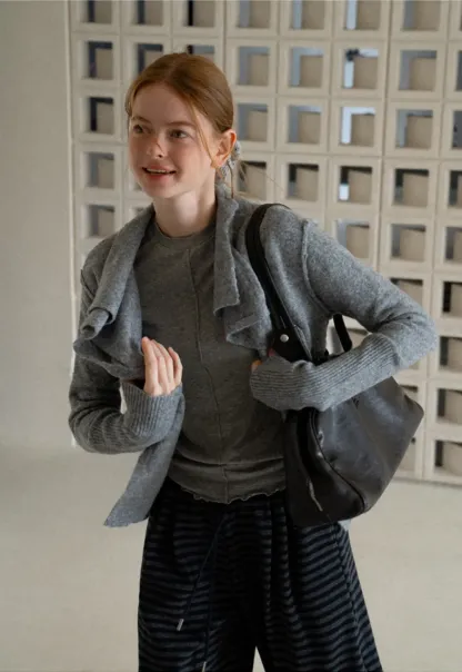 Asymmetrical Wrap Front Ribbed Knit Sweater