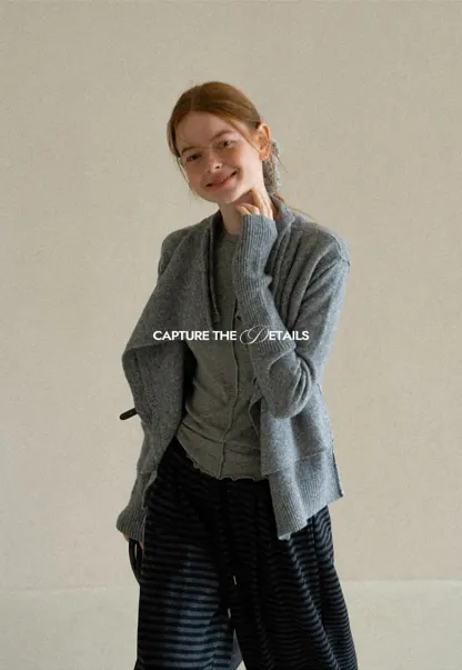 Asymmetrical Wrap Front Ribbed Knit Sweater
