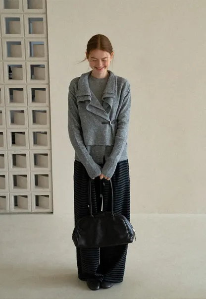 Asymmetrical Wrap Front Ribbed Knit Sweater