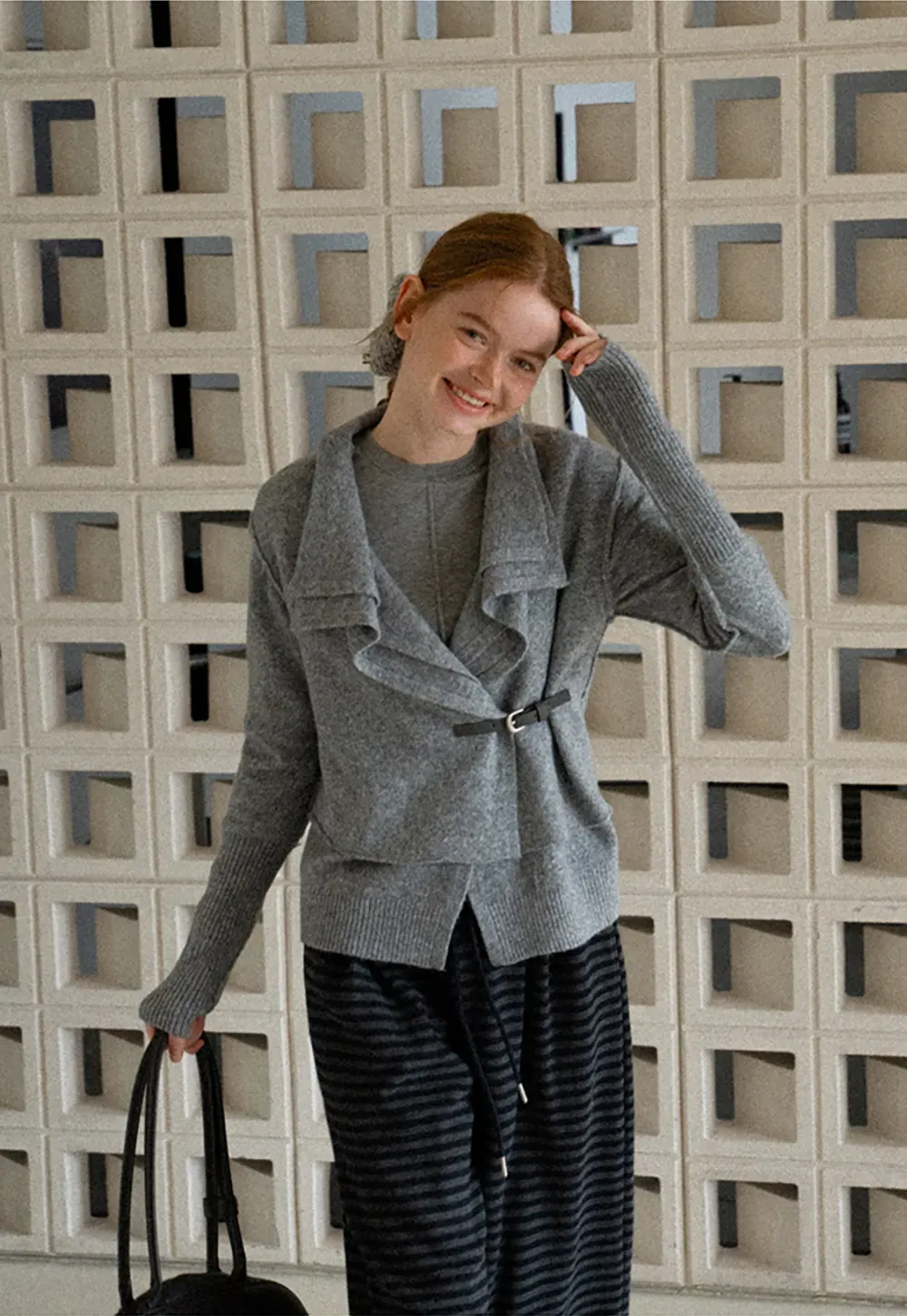 Asymmetrical Wrap Front Ribbed Knit Sweater