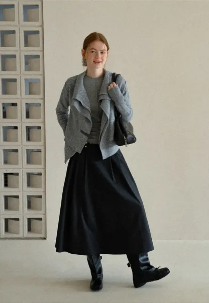 Asymmetrical Wrap Front Ribbed Knit Sweater