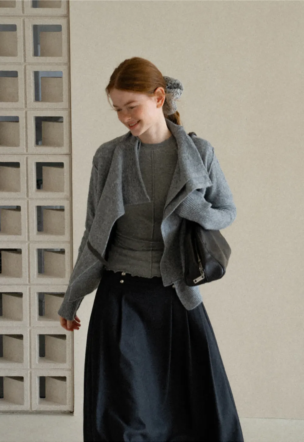 Asymmetrical Wrap Front Ribbed Knit Sweater