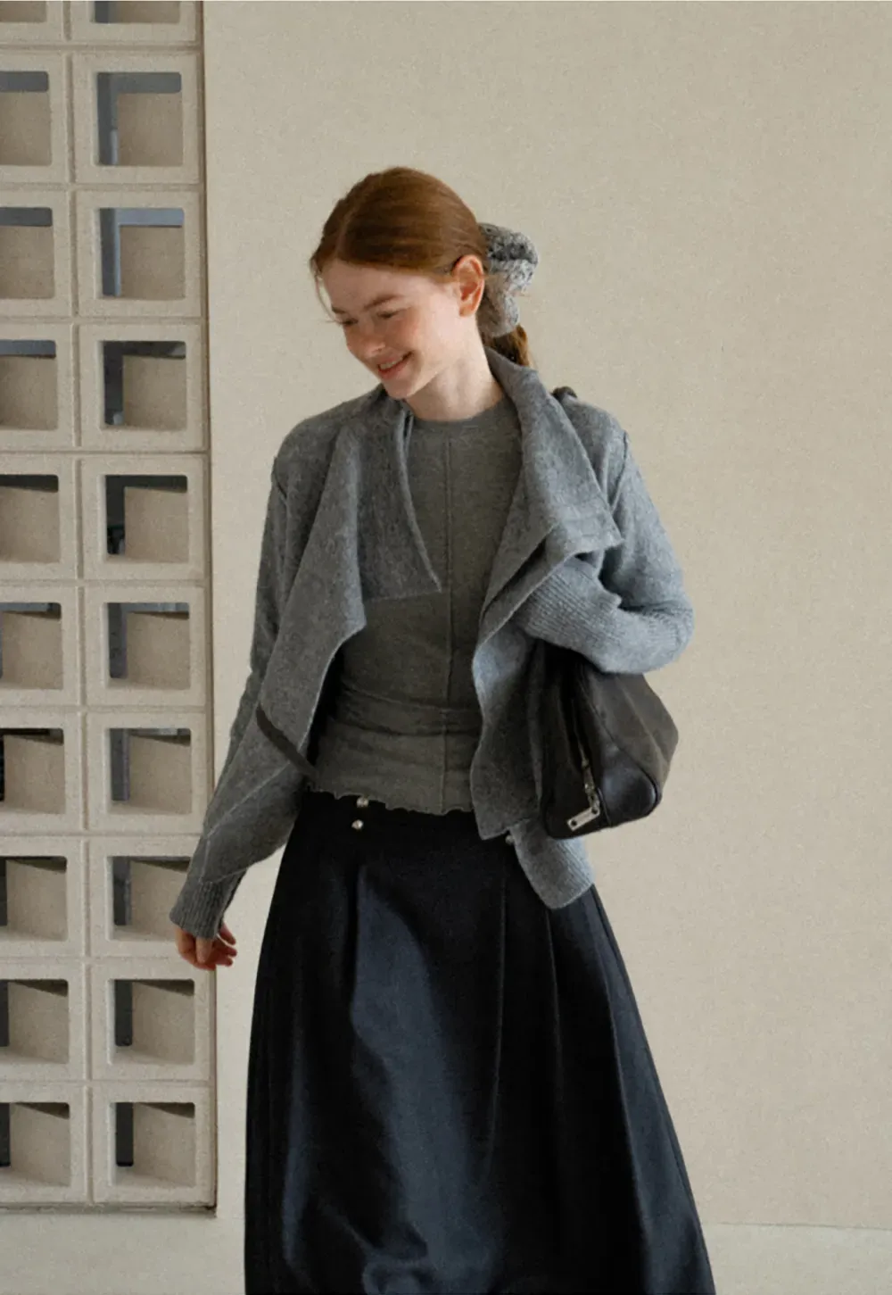 Asymmetrical Wrap Front Ribbed Knit Sweater