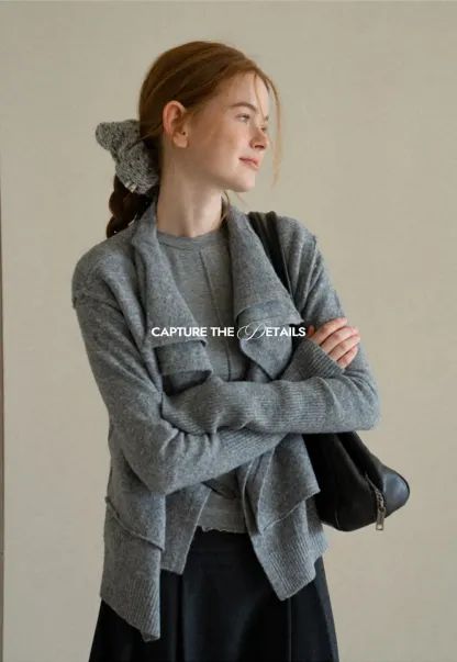 Asymmetrical Wrap Front Ribbed Knit Sweater