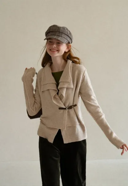 Asymmetrical Wrap Front Ribbed Knit Sweater
