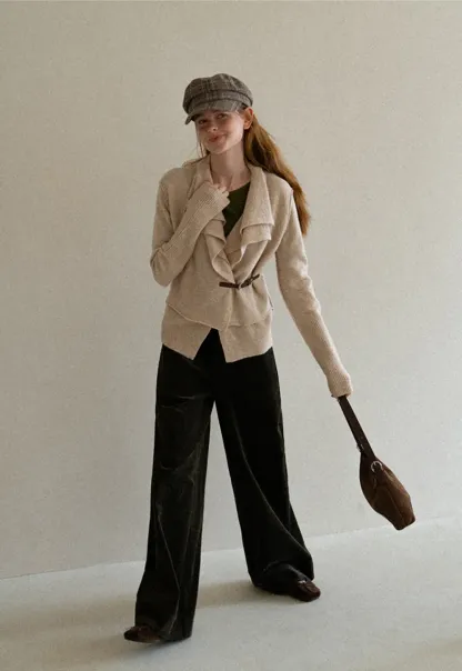 Asymmetrical Wrap Front Ribbed Knit Sweater