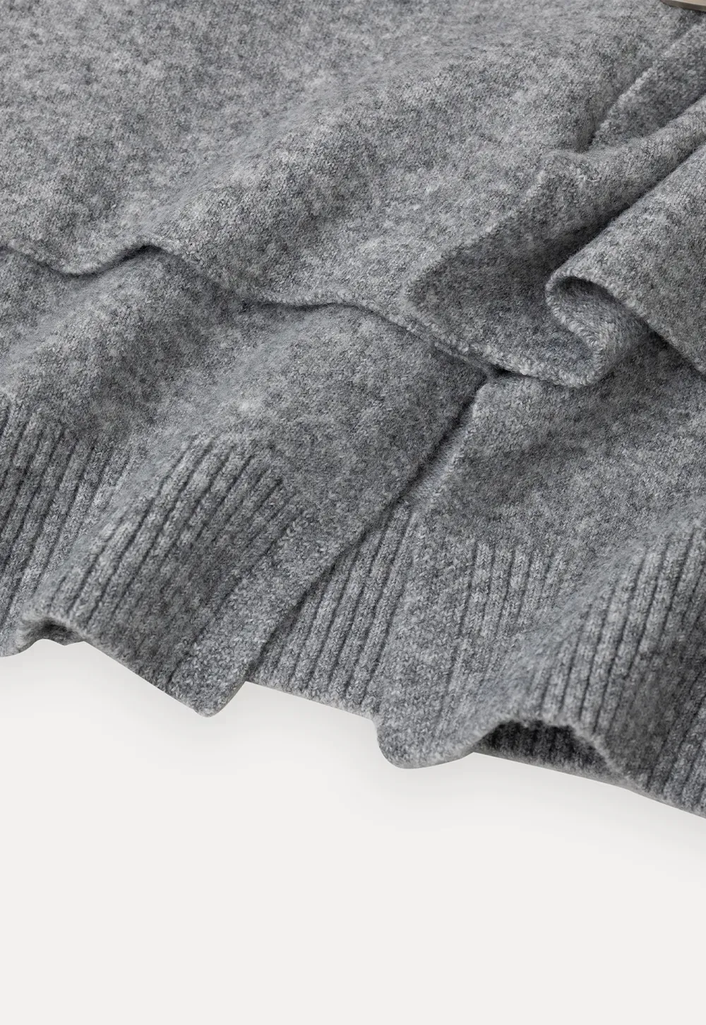 Asymmetrical Wrap Front Ribbed Knit Sweater