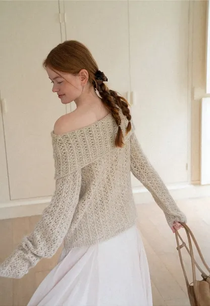 Open Shoulder Lace Knit Sweater